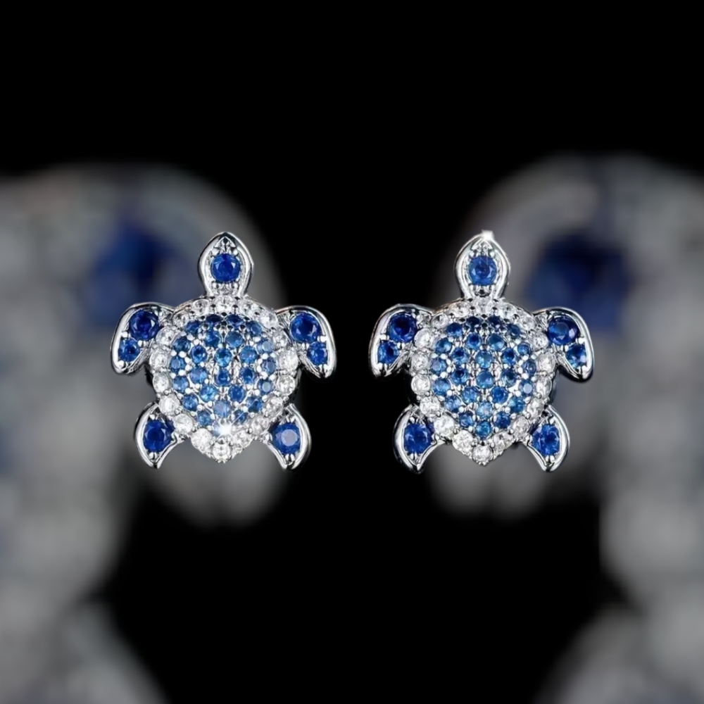 Elegant Blue Turtle Earrings